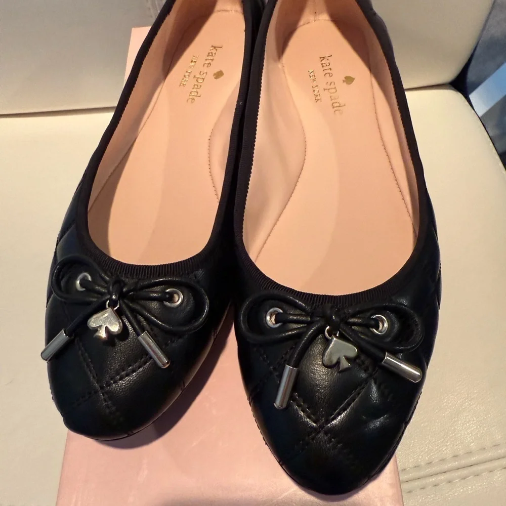 Kate Spade Pauline Black Patent Quilted Leather Flats 8.5 New